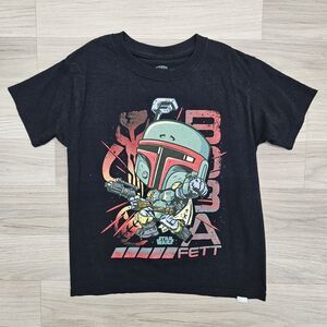 POP Tees Boys Black Star Wars Boba Fett Graphic Shirt Size Small